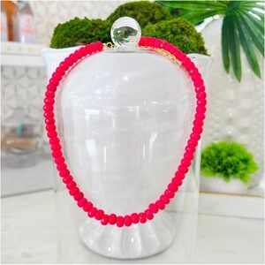 James Ascher Neon Pink Handbeaded Rondelle Howlite Candy Necklace NWOT 16”-18”